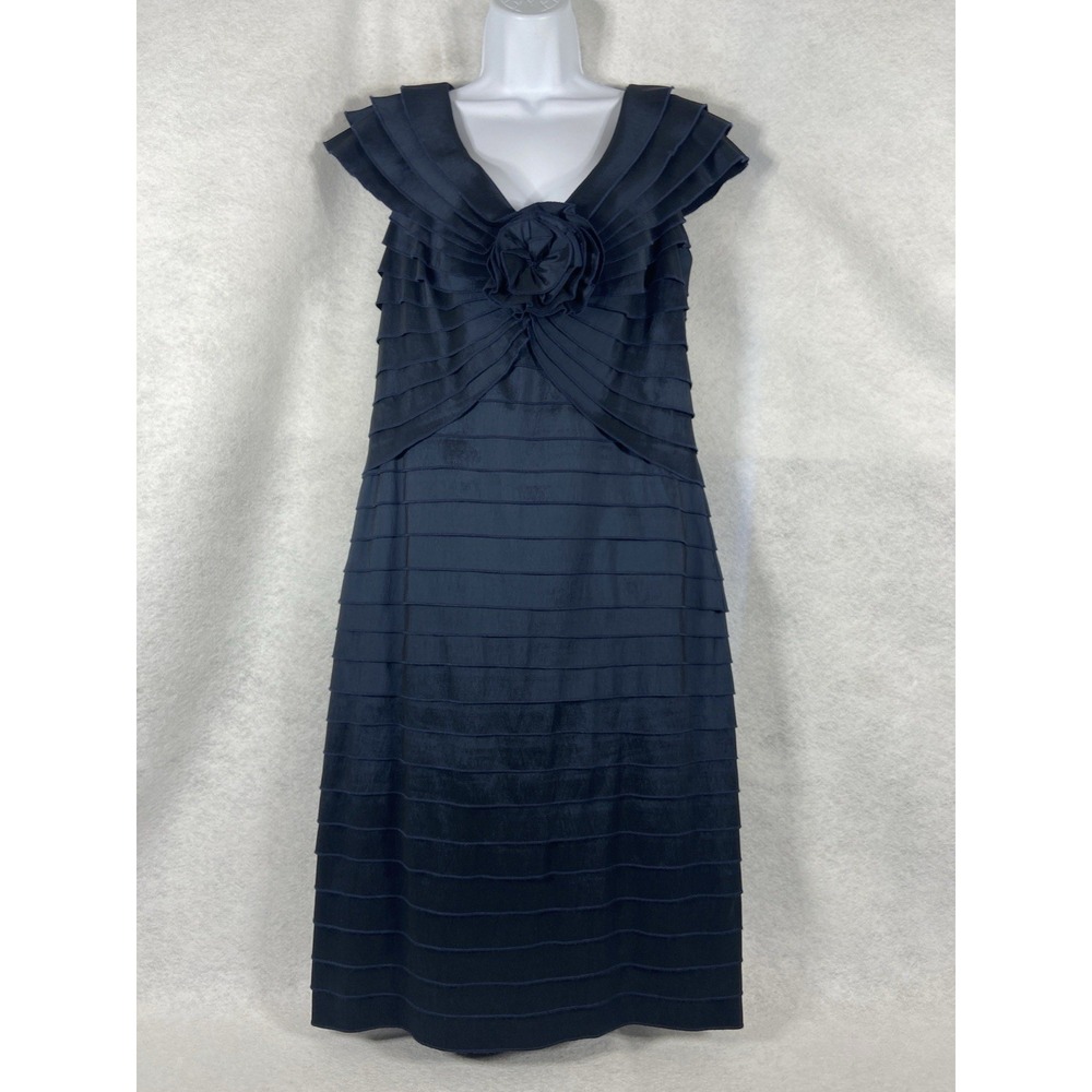 Tadashi Shoji‎ Dress Women's 12 Navy Sheath Tiered Rosette Cocktail Formal